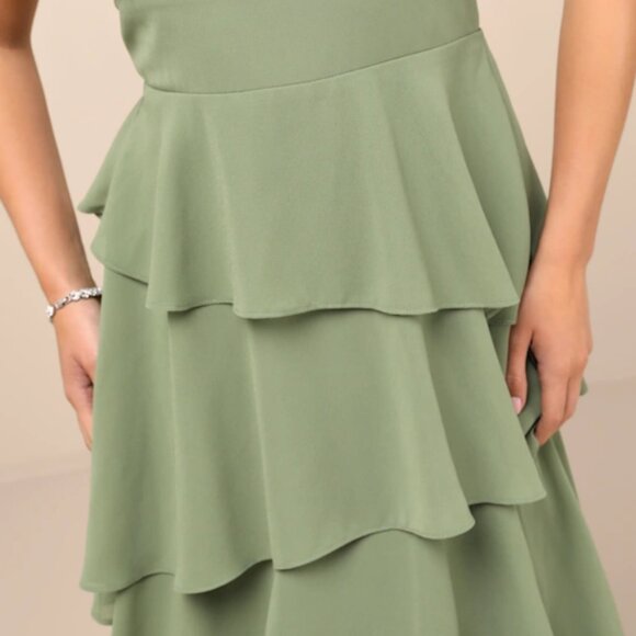 Lulus Gorgeous Essence Sage Strapless Tiered Maxi Dress Green - Size XL - Picture 3 of 4